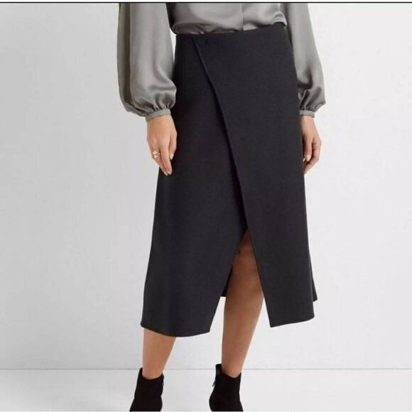 Club Monaco Women A-Line Cutaway Wool Midi Skirt Charcoal Size 4 $140 - Picture 1 of 11